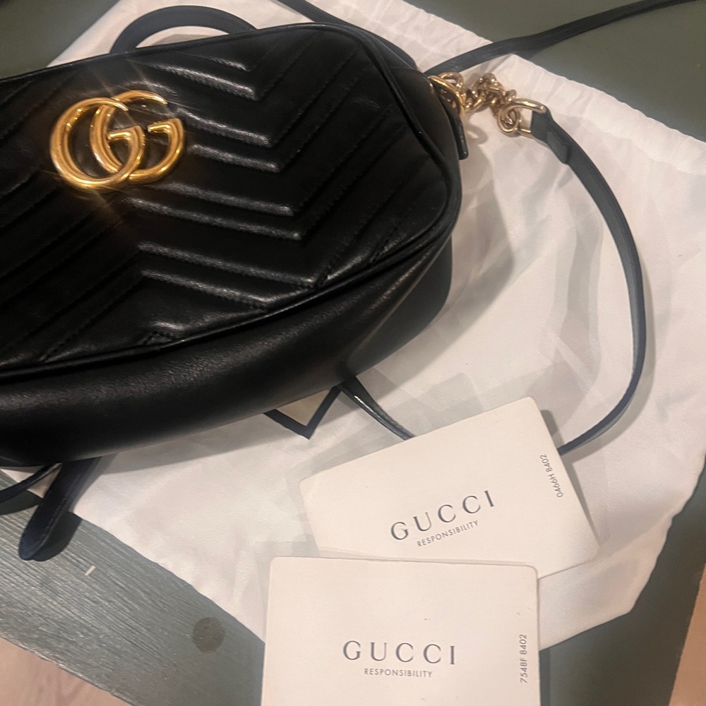 Gucci Black Marmoth Leather Crossbody with Gold Logo - Picture 7 of 8